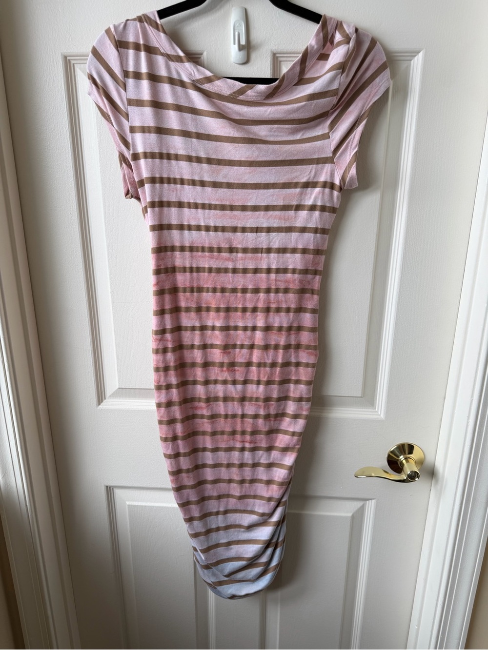 Hard Tail Pink and Brown Striped Midi Dress cotton large